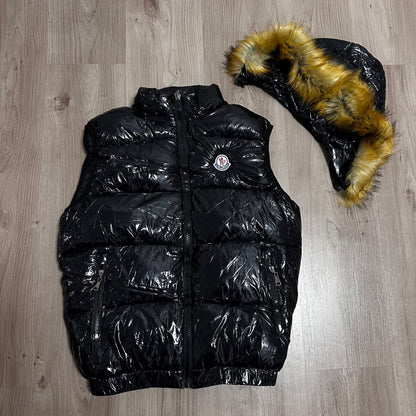 CHALECO ACOLCHADO com PELO MONCLER NEGRO